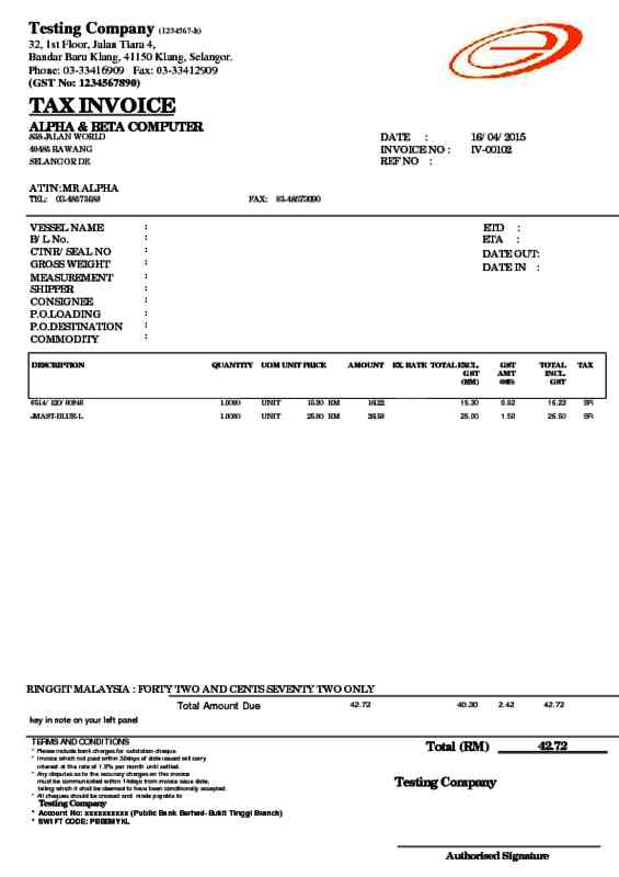 05 Tax Invoice - Forwarding